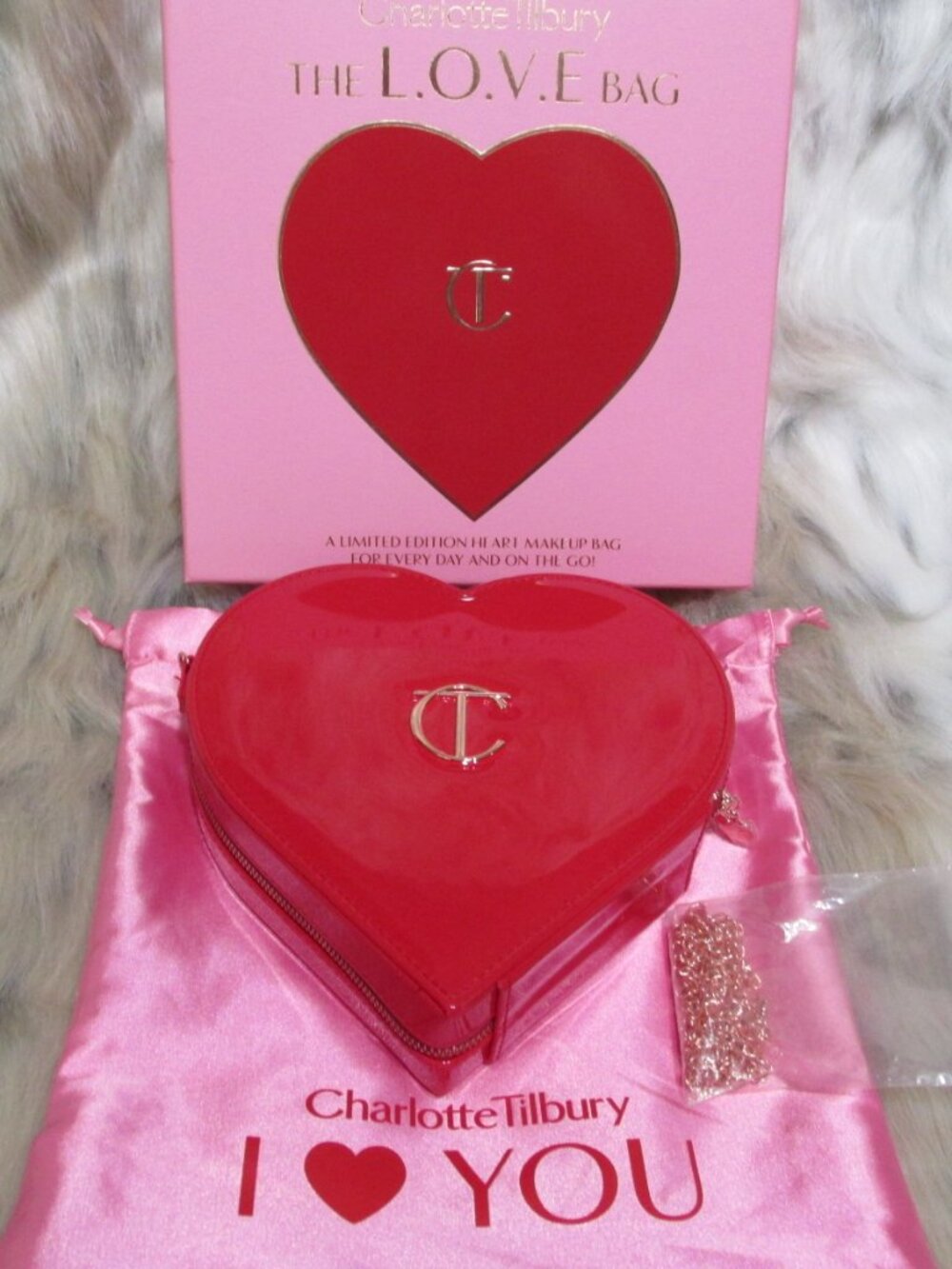 P3330-NIB Charlotte Tilbury LTD ED Heart Crossbody Makeup Bag & Dustbag